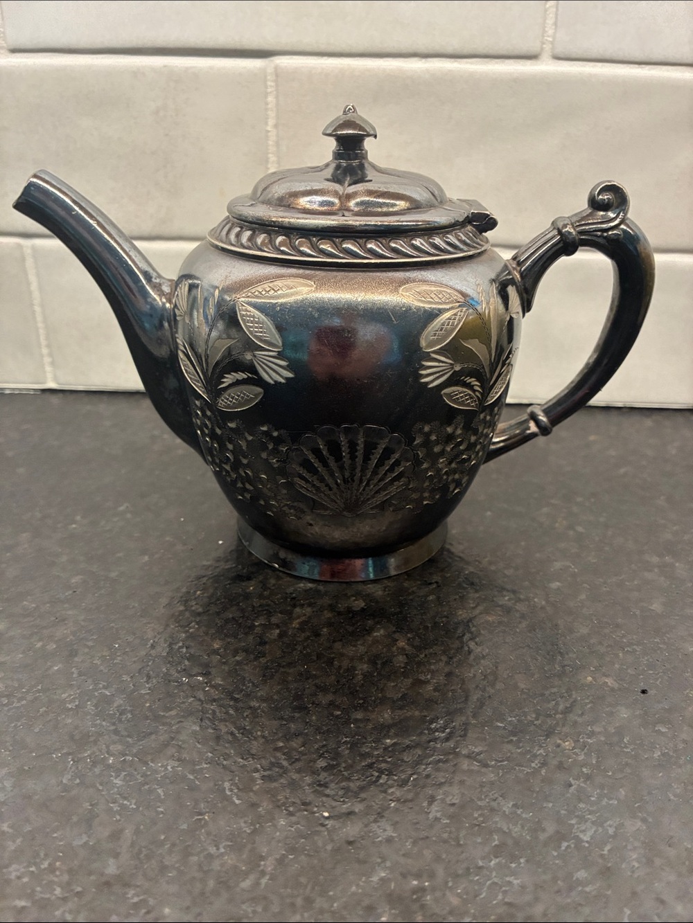 Engraved Silver plate Decorative Teapot West Silver Co Taunton MA